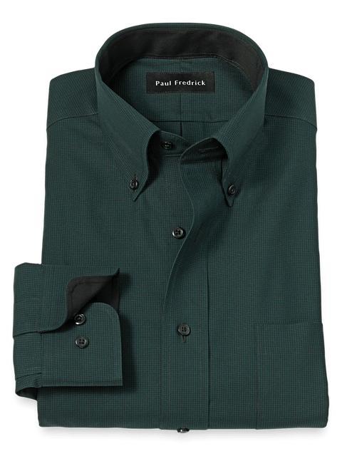 Non-Iron Cotton Houndstooth Dress Shirt With Contrast Trim - Black/green Product Image