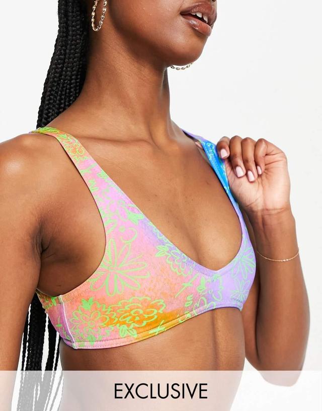 COLLUSION bikini top in neon floral print - MULTI Product Image