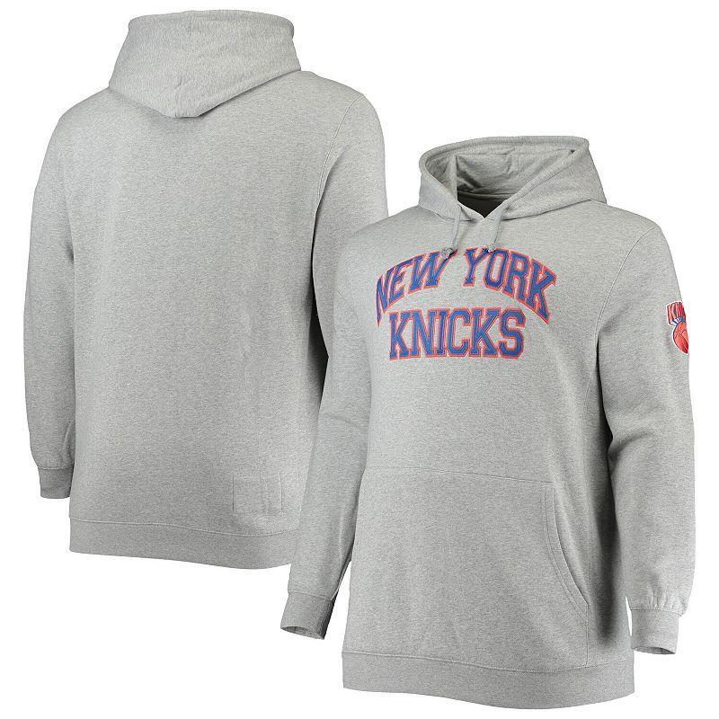 Mens Mitchell & Ness Heathered Gray New York Knicks Hardwood Classics Big & Tall Throwback Pullover Hoodie Product Image