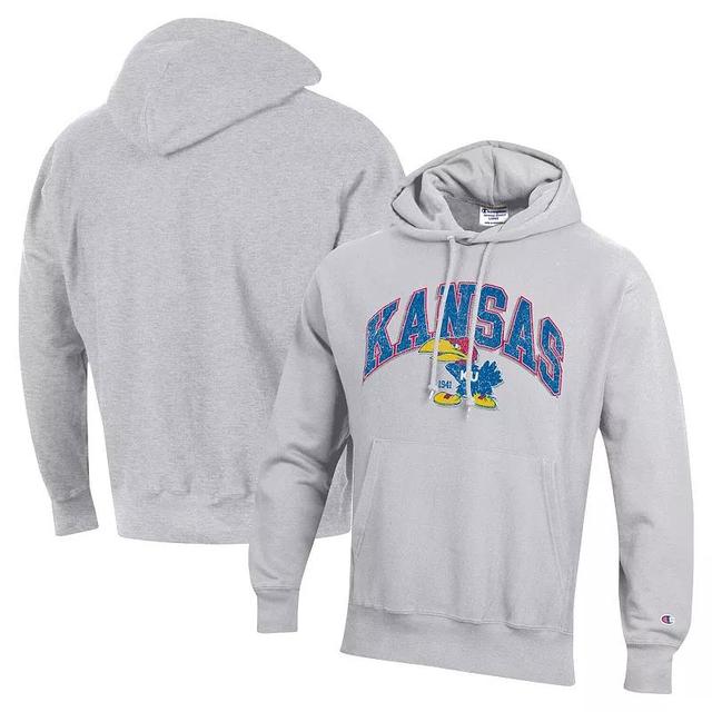 Mens Champion Heather Gray Kansas Jayhawks Vault Late Night Reverse Weave Pullover Hoodie Product Image