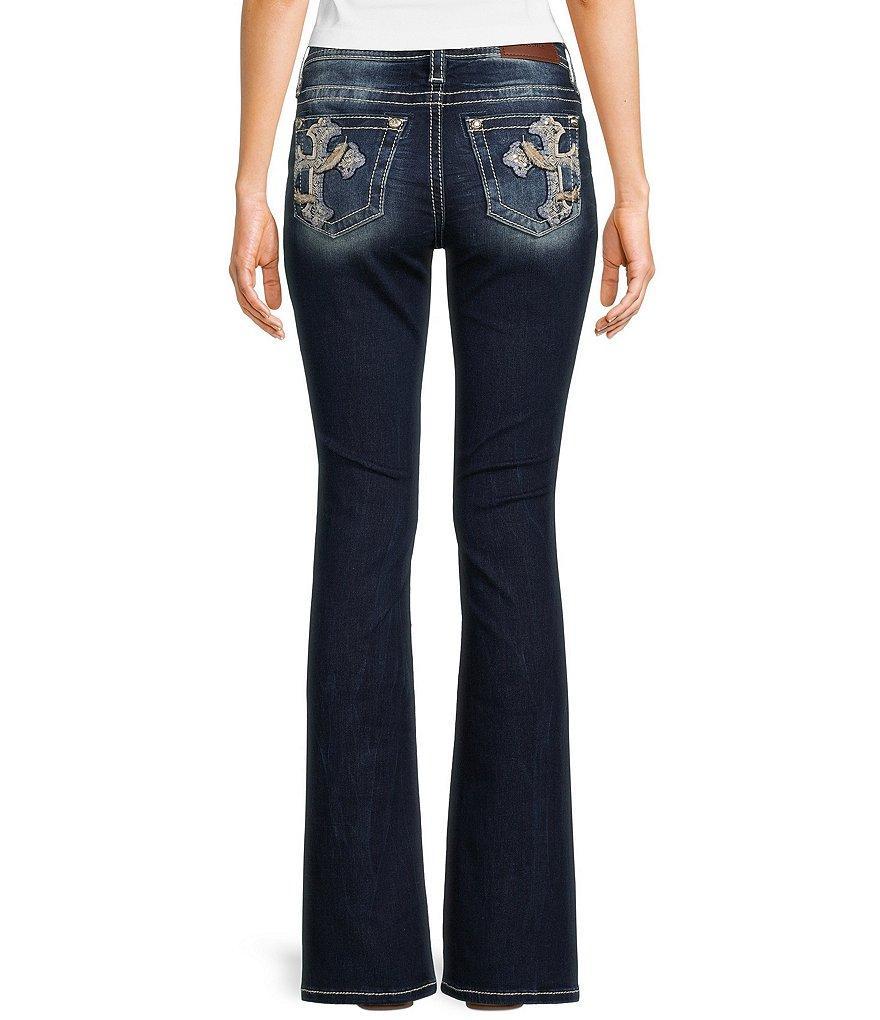 Miss Me Mid Rise Embroidered Cross Pocket Bootcut Jeans Product Image