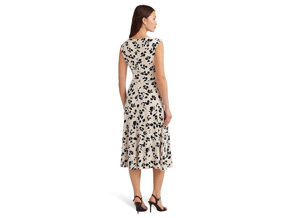 LAUREN Ralph Lauren Floral Belted Bubble Crepe Dress (Cream/Black) Women's Dress Product Image