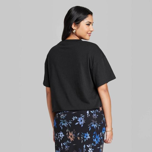 Womens Short Sleeve Relaxed Fit Cropped T-Shirt - Wild Fable Black XL Product Image