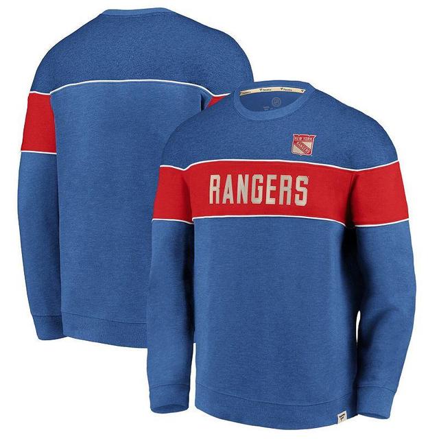 Men's Fanatics Branded Heathered Blue New York Rangers Varsity Reserve Sweatshirt Product Image