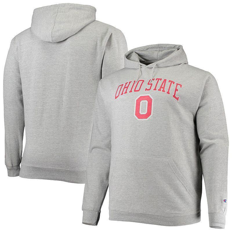 Mens Champion Heather Gray Ohio State Buckeyes Big & Tall Arch Over Logo Powerblend Pullover Hoodie OSU Grey Product Image