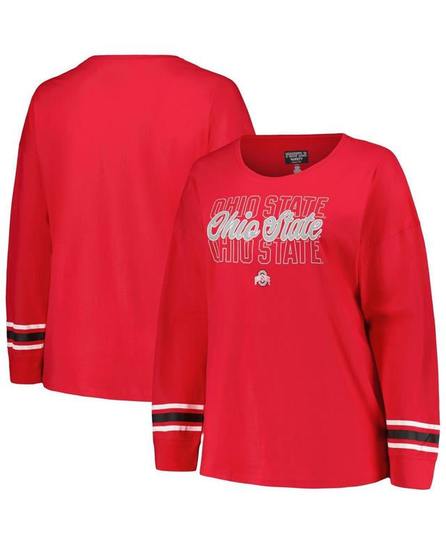 Womens Profile Scarlet Ohio State Buckeyes Plus Size Triple Script Scoop Neck Long Sleeve T-shirt Product Image