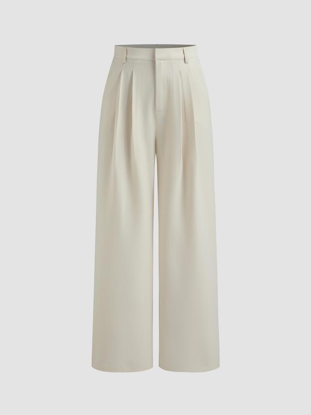 Mid Rise Solid Pleated Wide Leg Trousers Product Image