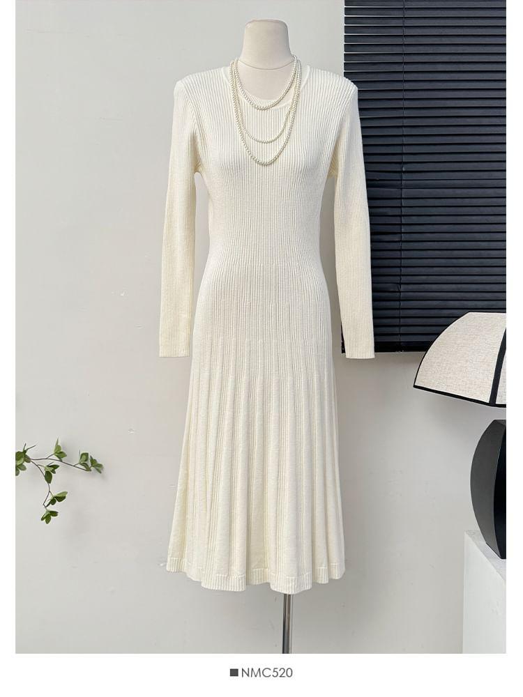 Basic Ribbed-Knit A-Line Dress Product Image