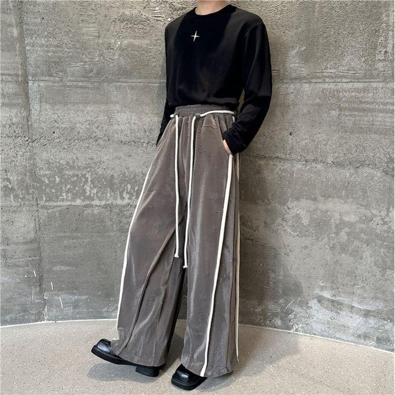 Mid Rise Two Tone Wide Leg Pants Product Image