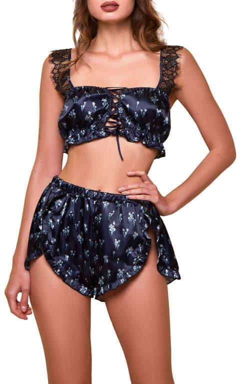 Hauty Print Satin Bralette & Panties Tap Shorts Set Product Image