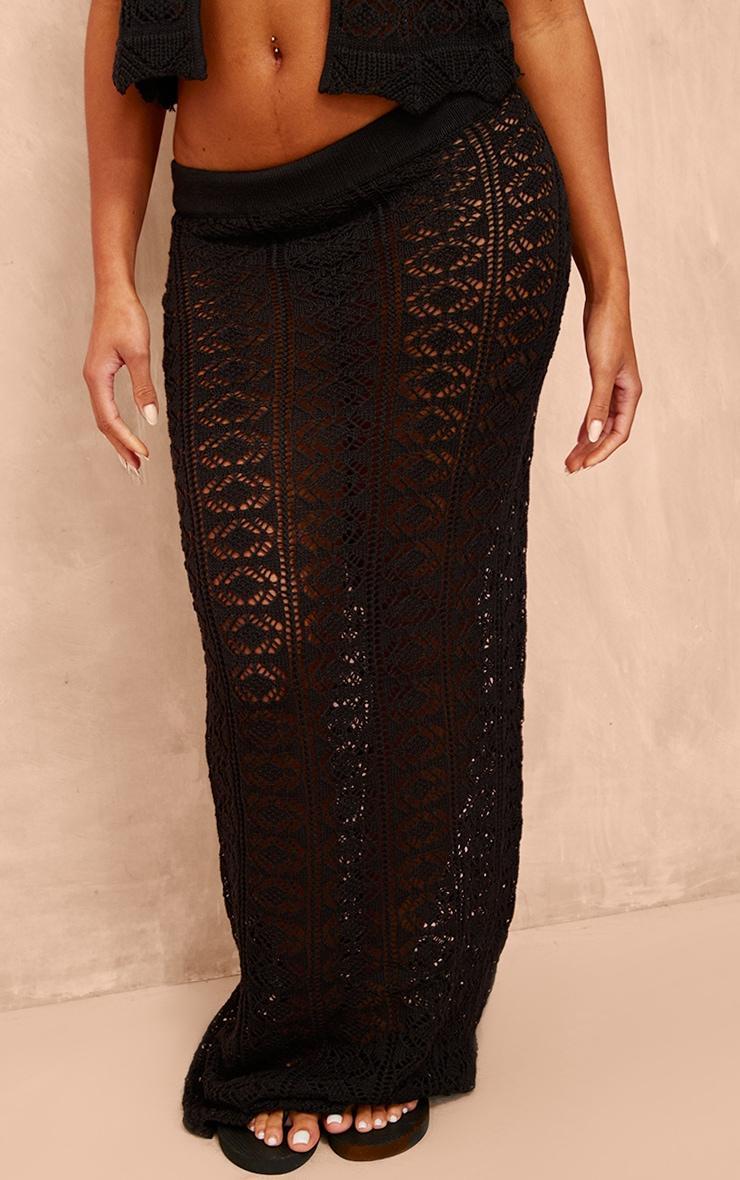 Black Contrast Crochet Knit Maxi Skirt Product Image