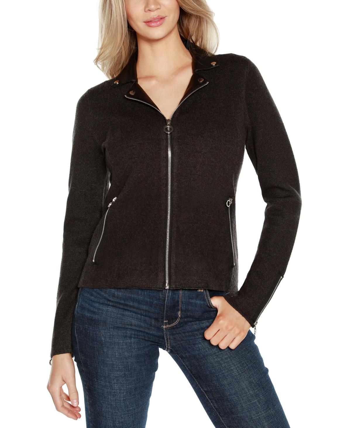 Belldini Black Label Womens Motorcycle Sweater Jacket Black Product Image