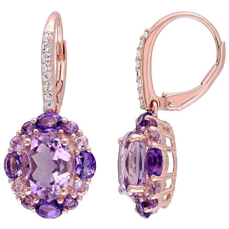 Stella Grace 18k Rose Gold Over Sterling Silver Multi-Amethyst, Rose de France & White Topaz Floral Leverback Earrings, Womens, Multicolor Product Image