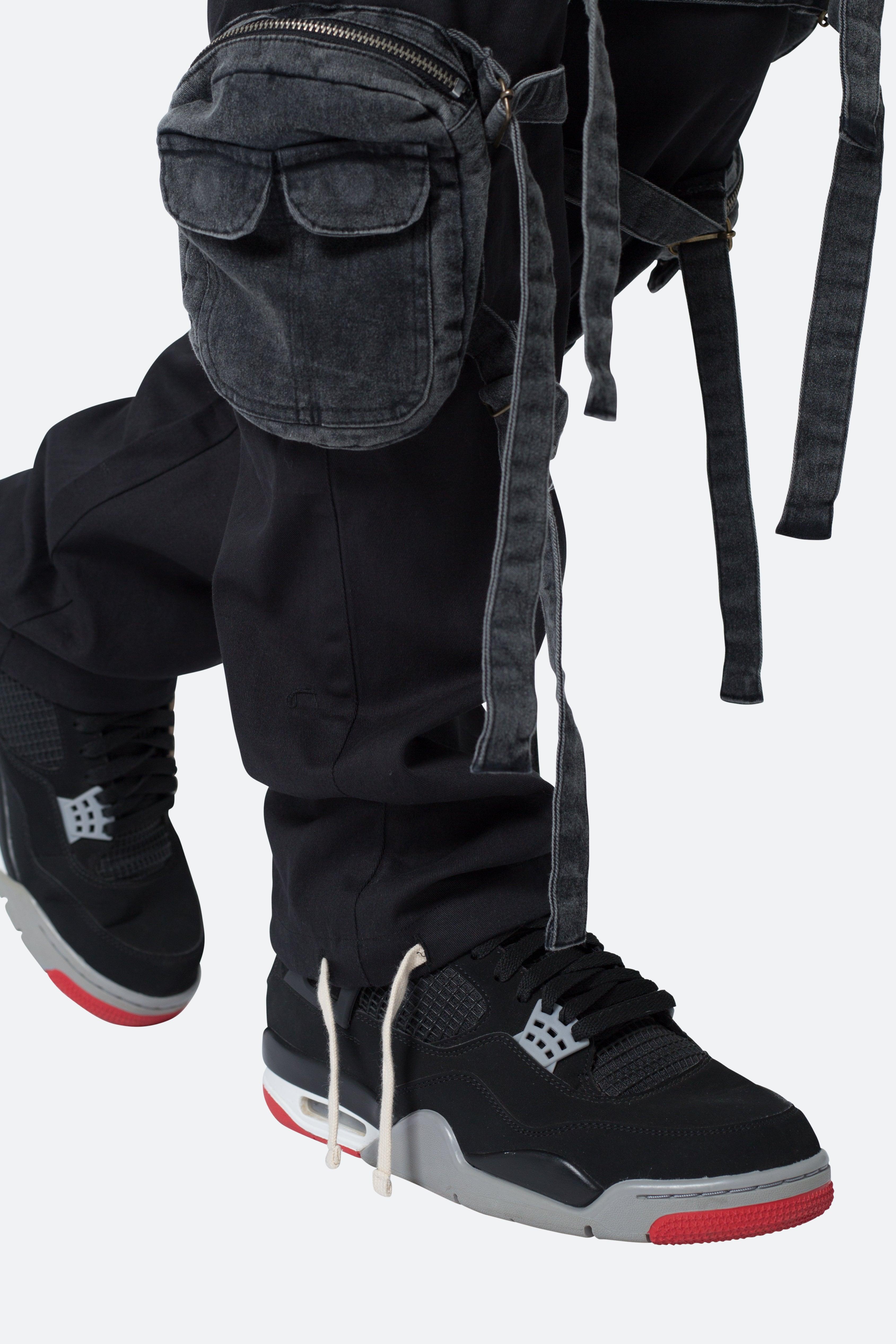 Twill Strapped Cargo Pants - Black Product Image