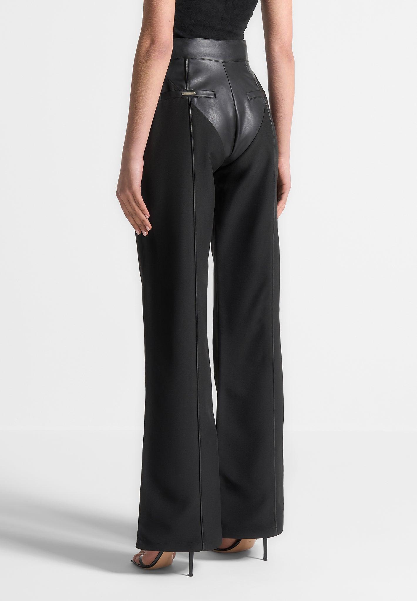 Vegan Leather & Woven Trousers - Black Female Product Image