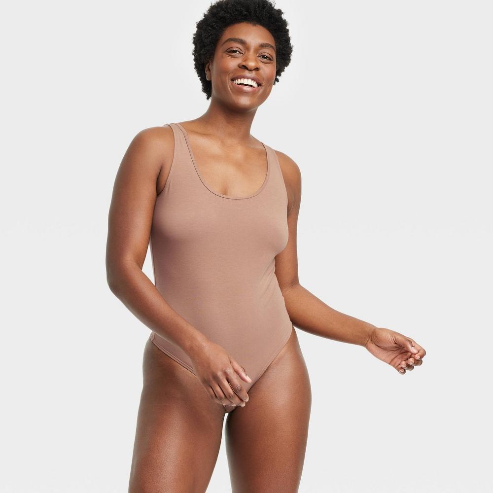 Womens Cotton Stretch Tank Bodysuit - Auden Brown M Product Image