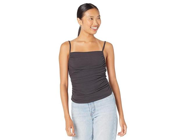 MONROW Rib Shirred Tank (Faded Black) Women's Clothing Product Image