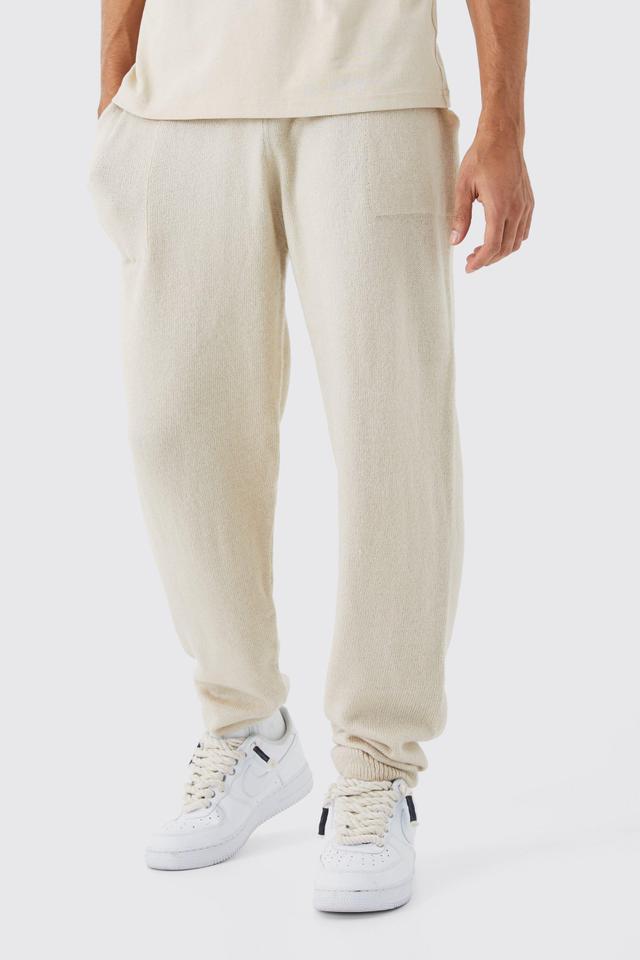 Mens Beige Brushed Relaxed Knitted Joggers, Beige Product Image