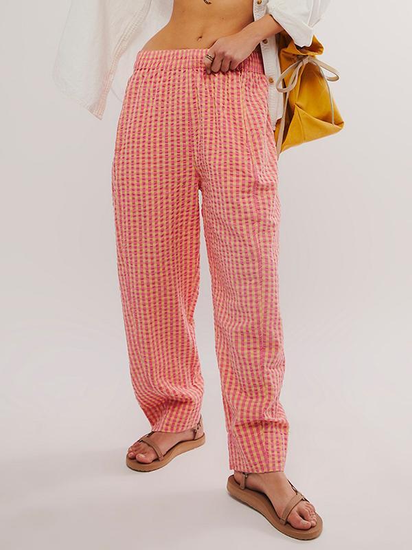 Loose Plaid Pockets Split-Joint Pants Trousers Product Image