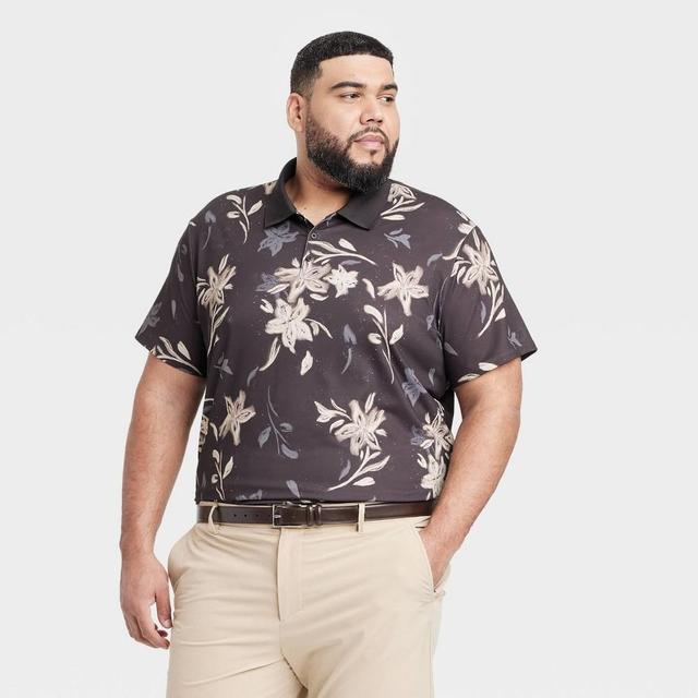 Mens Big Floral Print Textured Polo Shirt - All In Motion Black 3XL Product Image