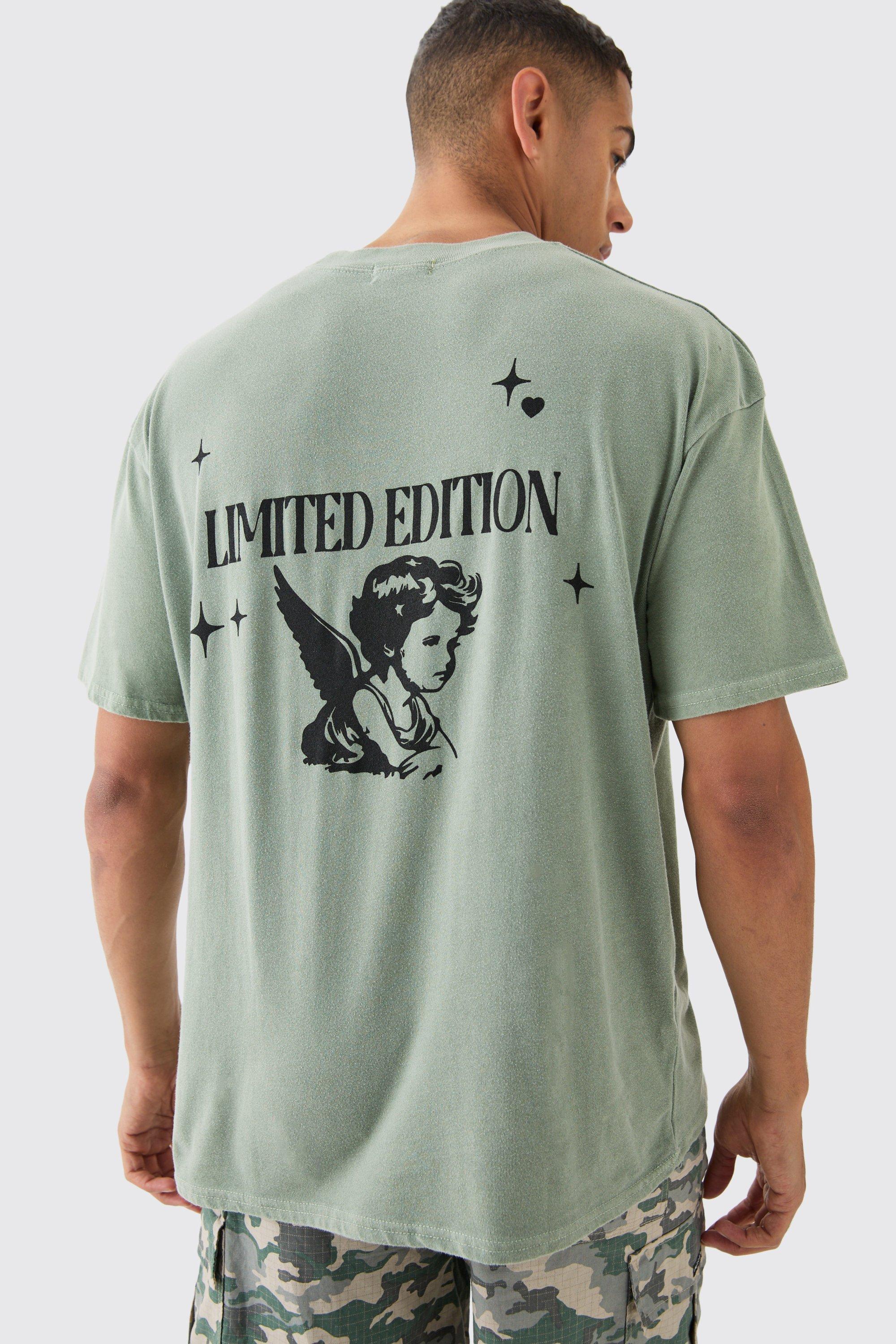 Mens Green Oversized Washed Limited Renaissance Back Print T-shirt, Green Product Image