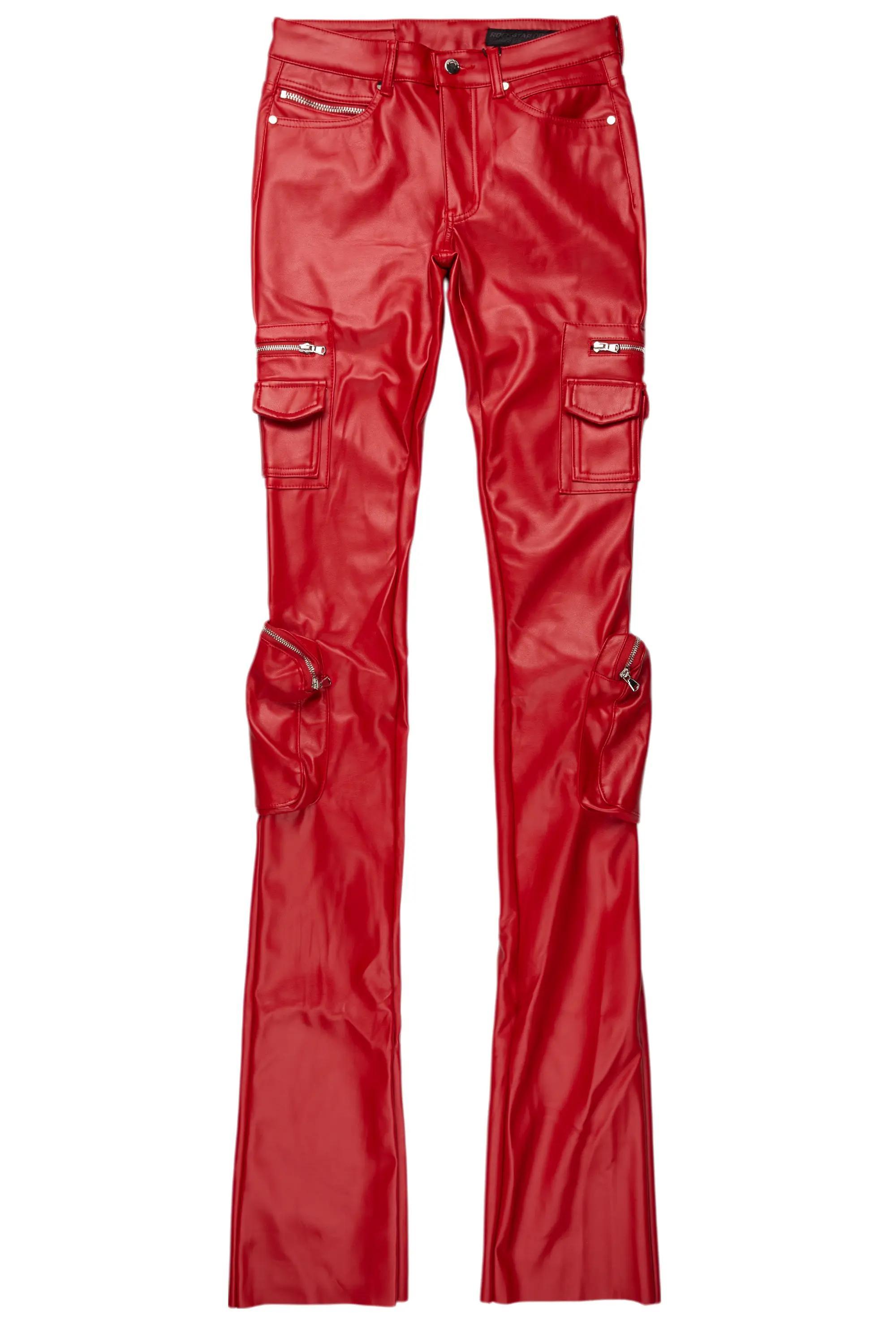 Sutton Red PU Super Stacked Flare Jean Male Product Image