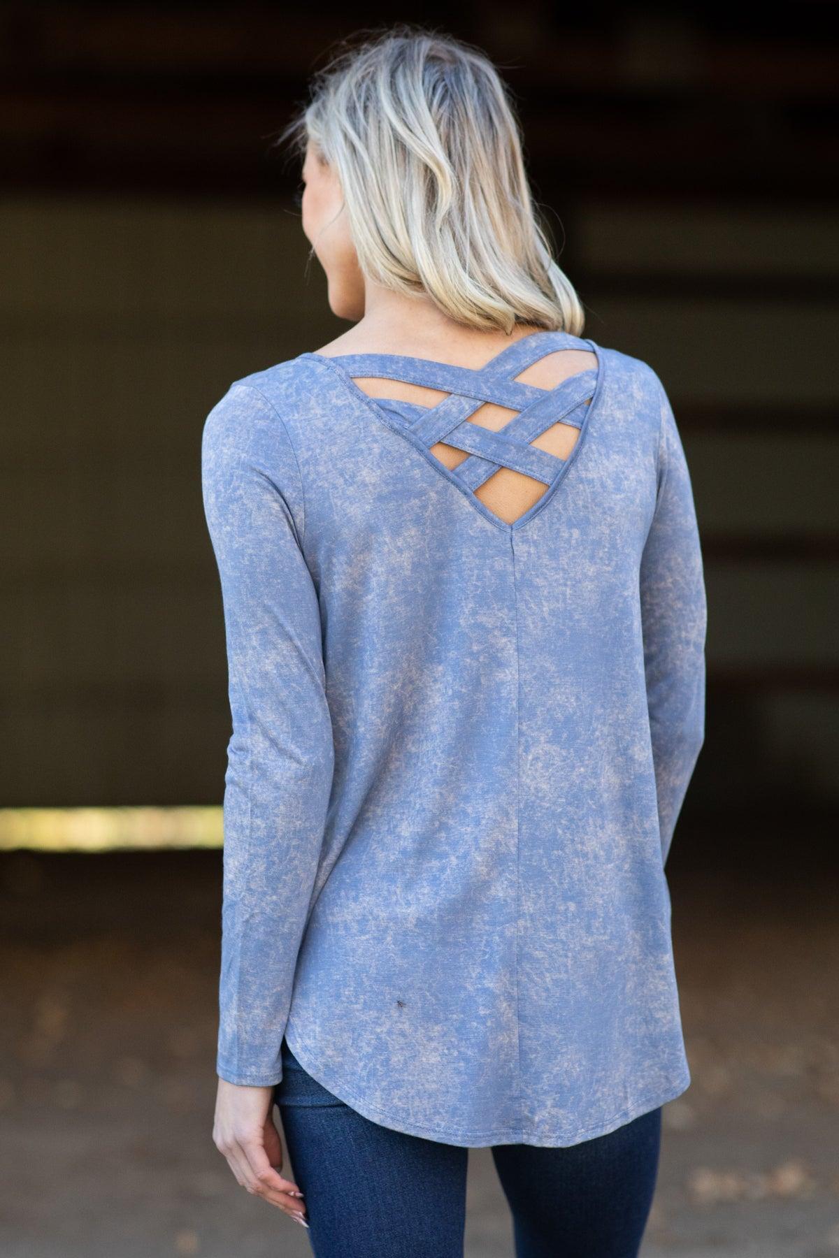 Dusty Blue Acid Wash Long Sleeve Top Product Image