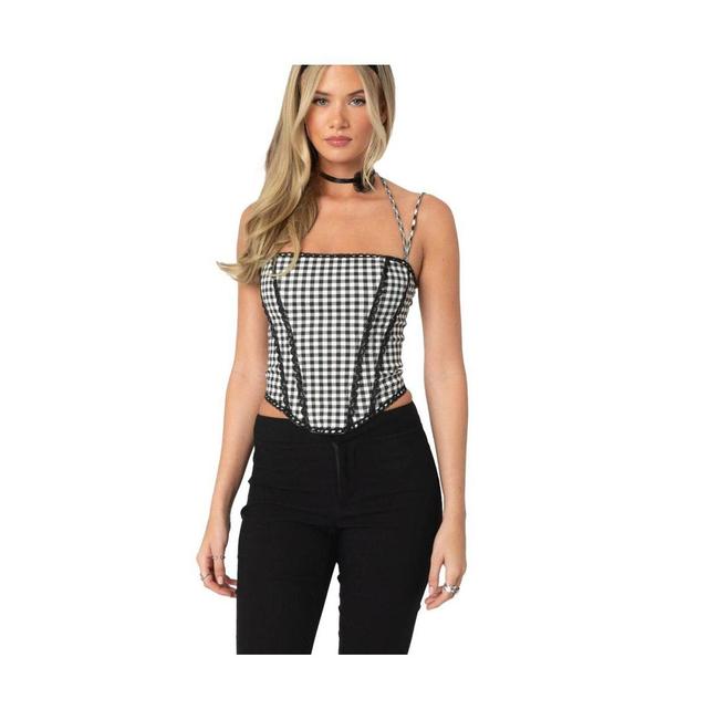 Edikted Womens Gingham Lace Trim Corset Product Image