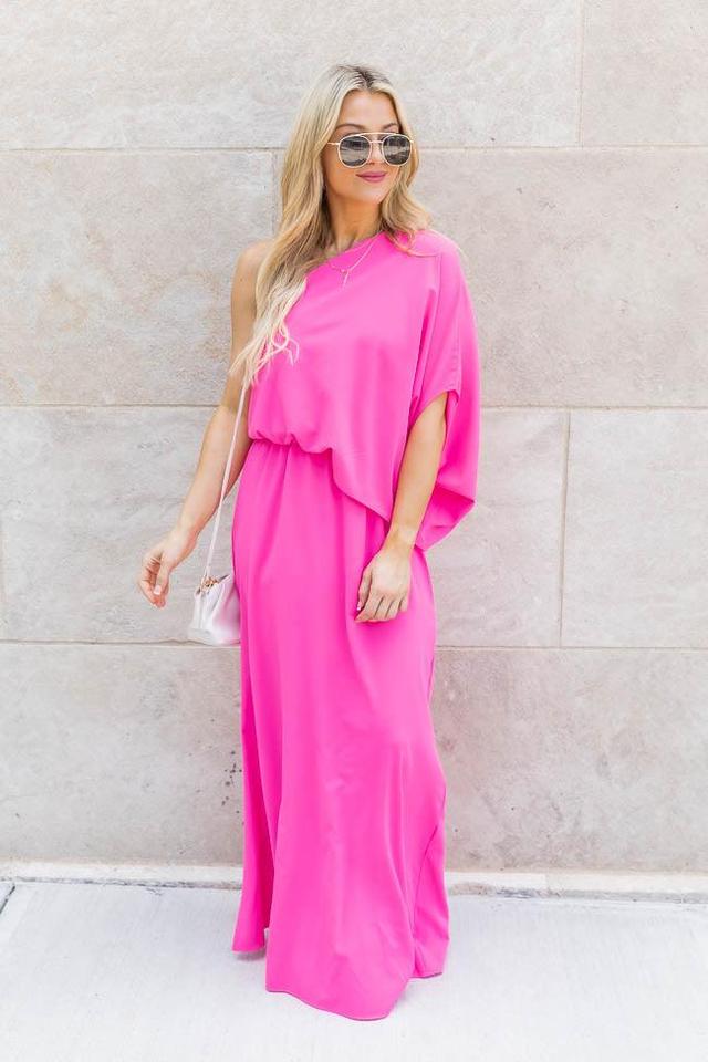 Found My Forever Pink One Shoulder Maxi Dress FINAL SALE Product Image