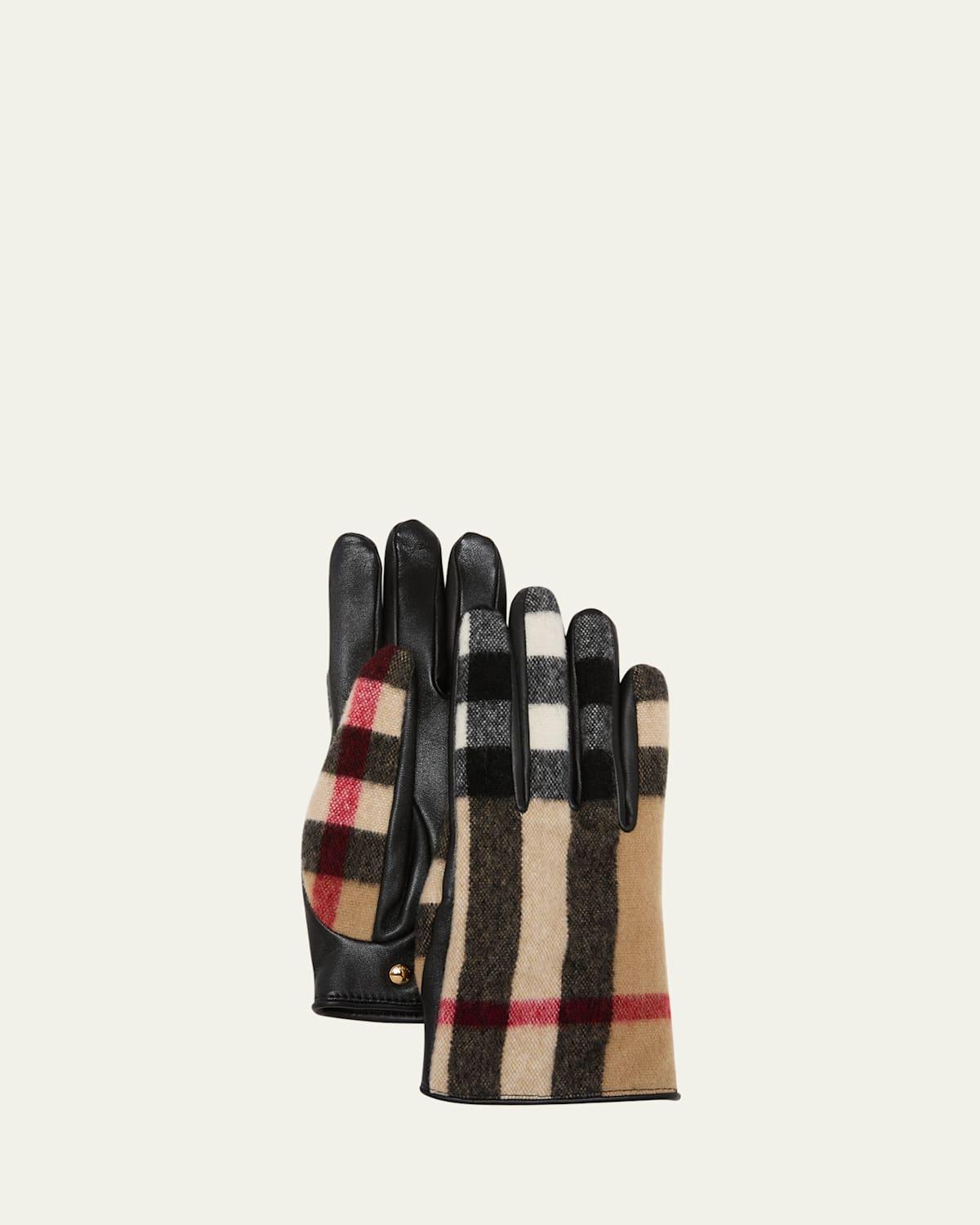 Victoria Check Wool & Leather Gloves Product Image