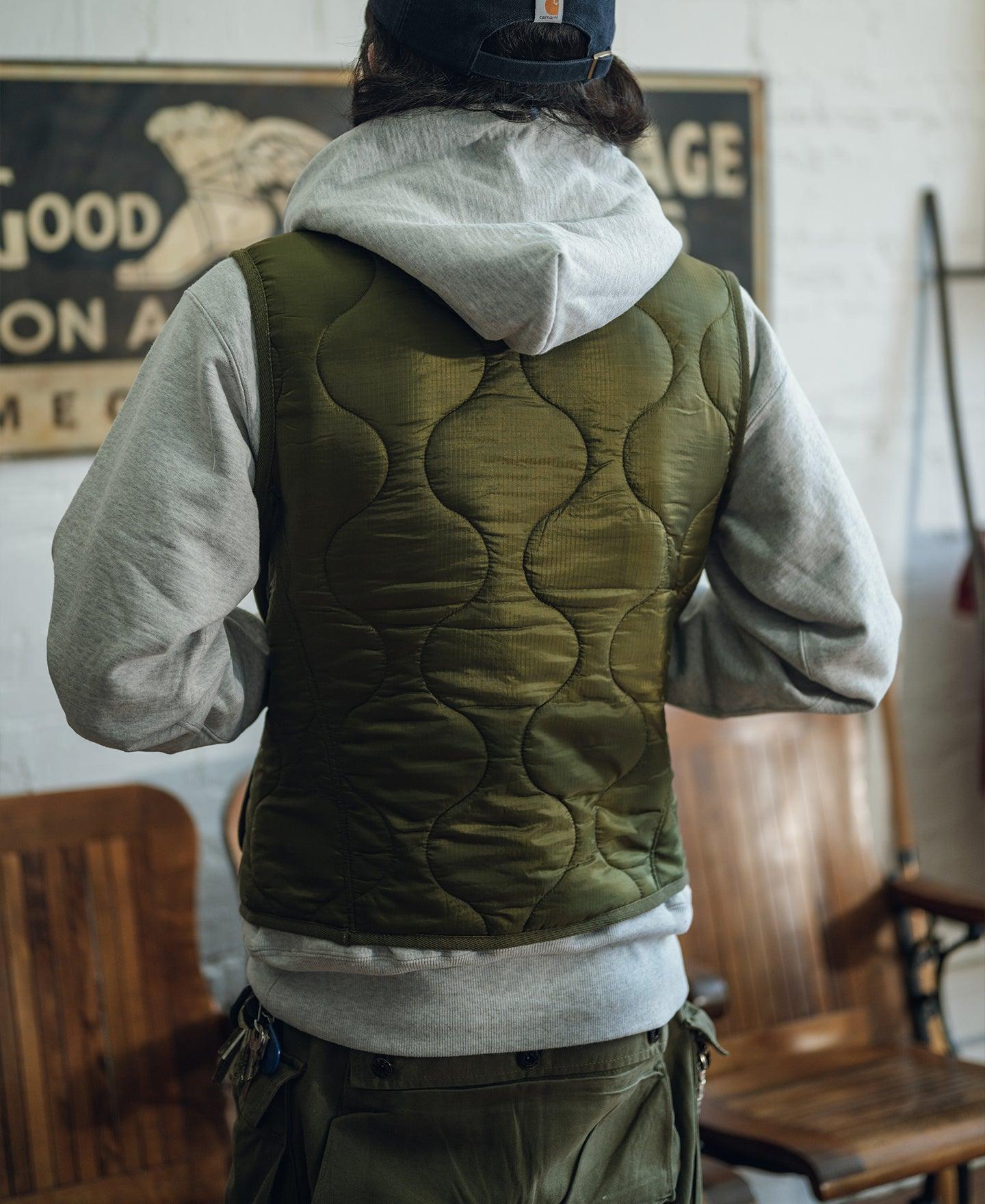 Military Style Quilted Padded Ripstop Nylon Vest - Olive Product Image