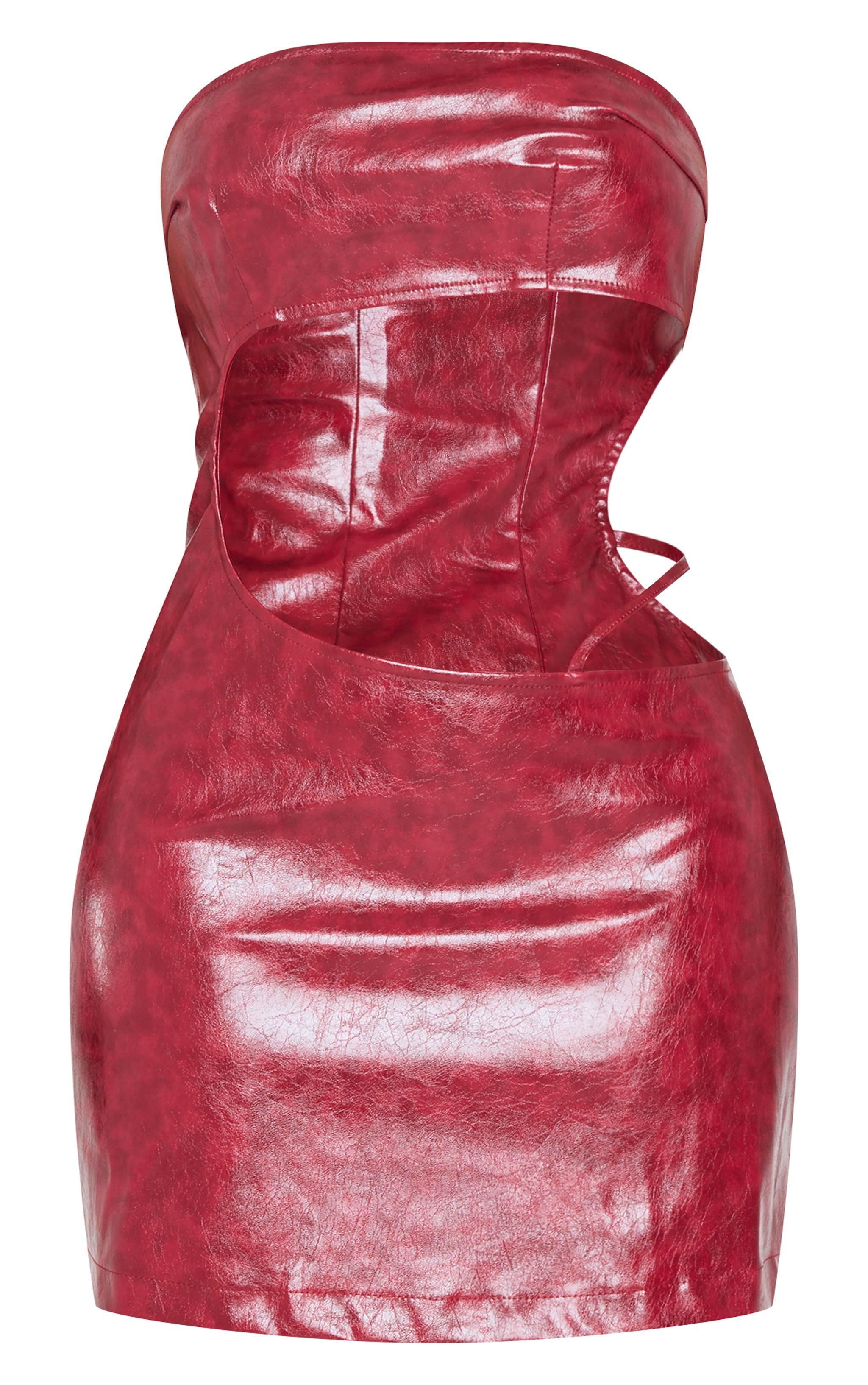 Shape Red Washed Faux Leather Cut Out Dress Product Image