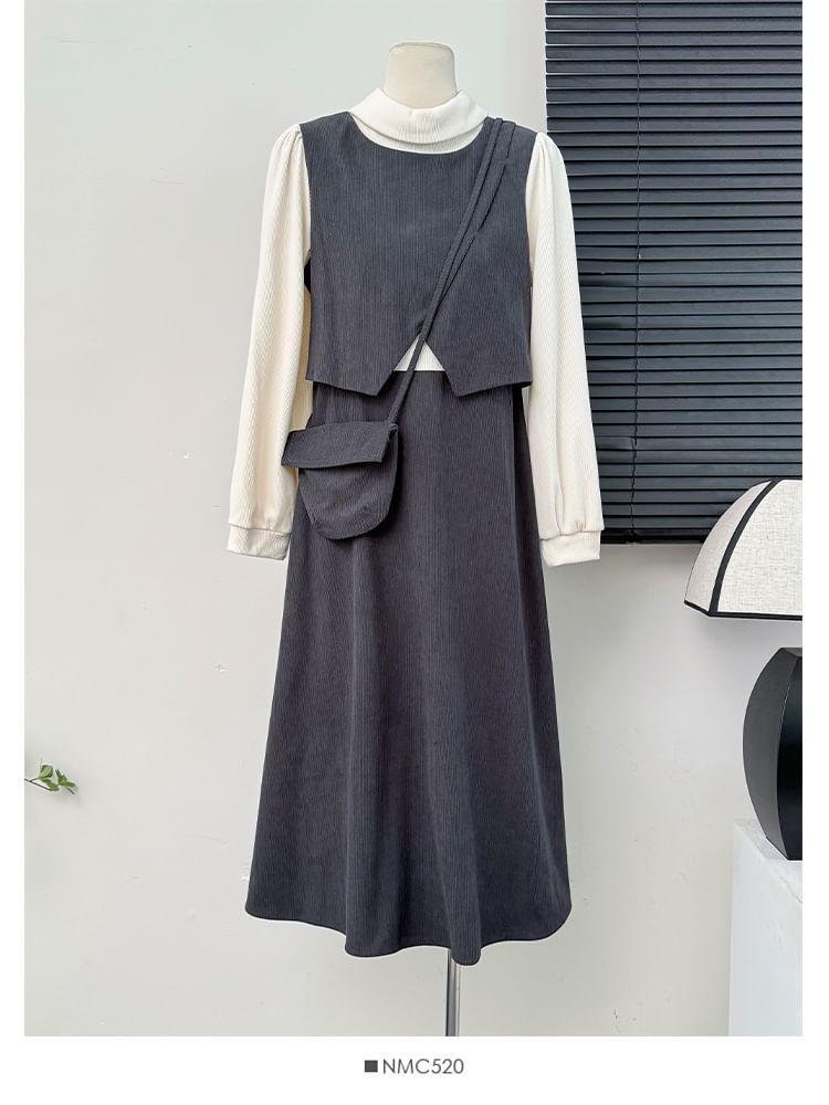 Mock-Neck Mock Two-Piece A-Line Dress Product Image