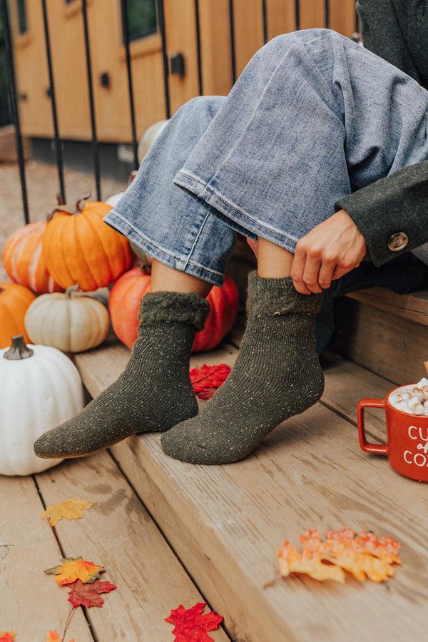 Autumn Charm Knit Socks In Army Green Product Image