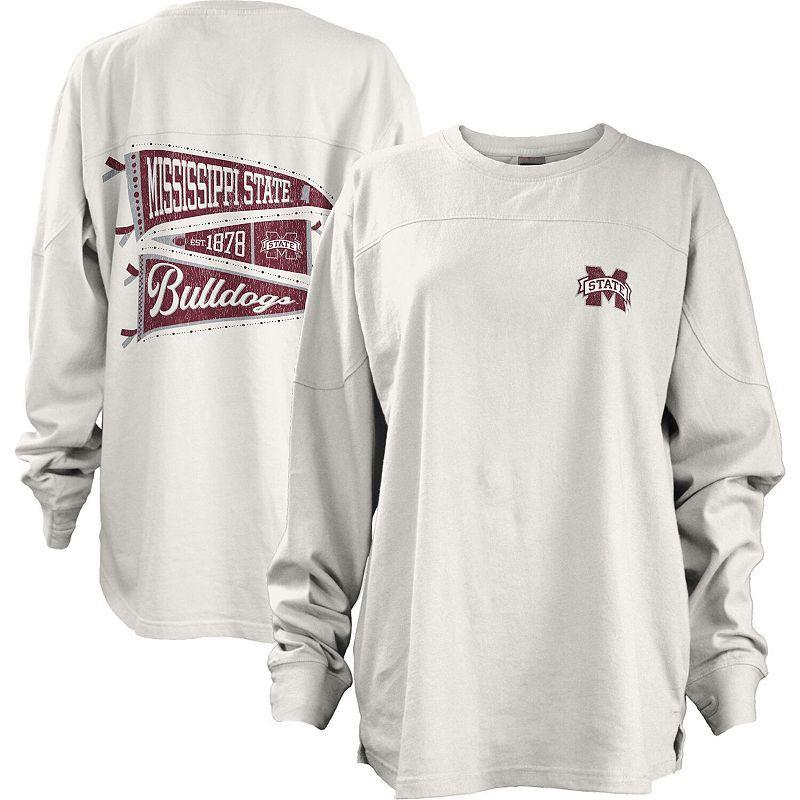 Womens Pressbox White Mississippi State Bulldogs Pennant Stack Oversized Long Sleeve T-Shirt Product Image