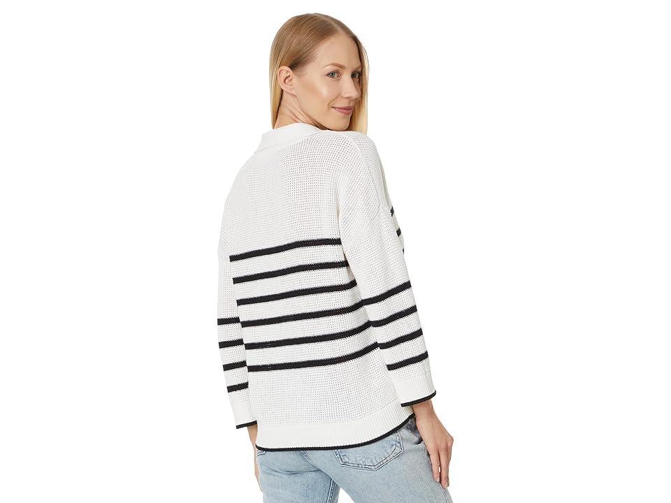 Lilla P Textured Stripe Polo Sweater Black) Women's Clothing Product Image