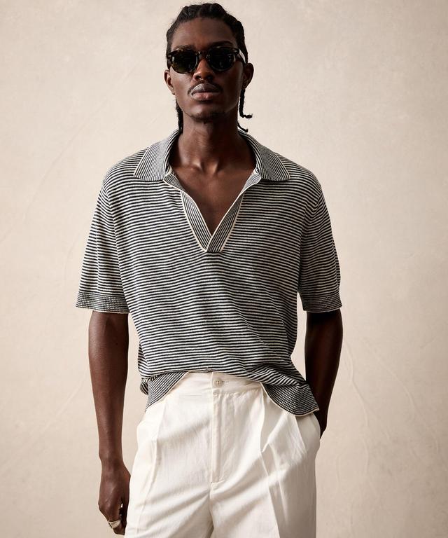 Relaxed Linen Stripe Montauk Polo in Navy Product Image