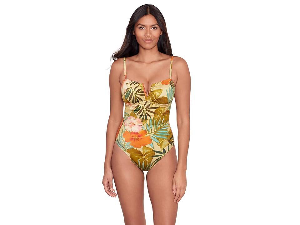 LAUREN Ralph Lauren Island Tropical V Wire Over the Shoulder One Piece (Multicolor) Women's Swimsuits One Piece Product Image