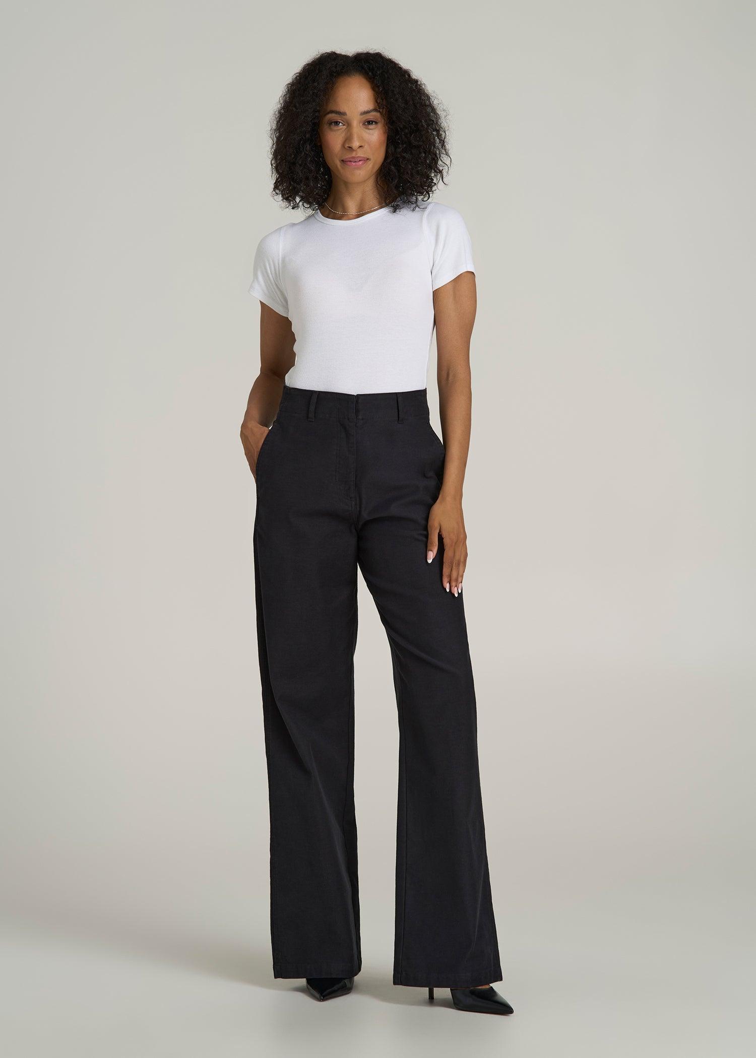 High Rise Wide Leg Flat Front Chino Pants for Tall Women in Black Product Image