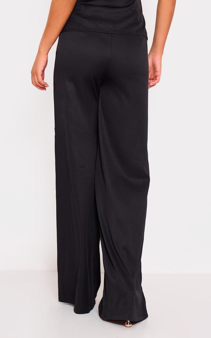 Black Woven Tailored Belt Detail Wide Leg Pants Product Image