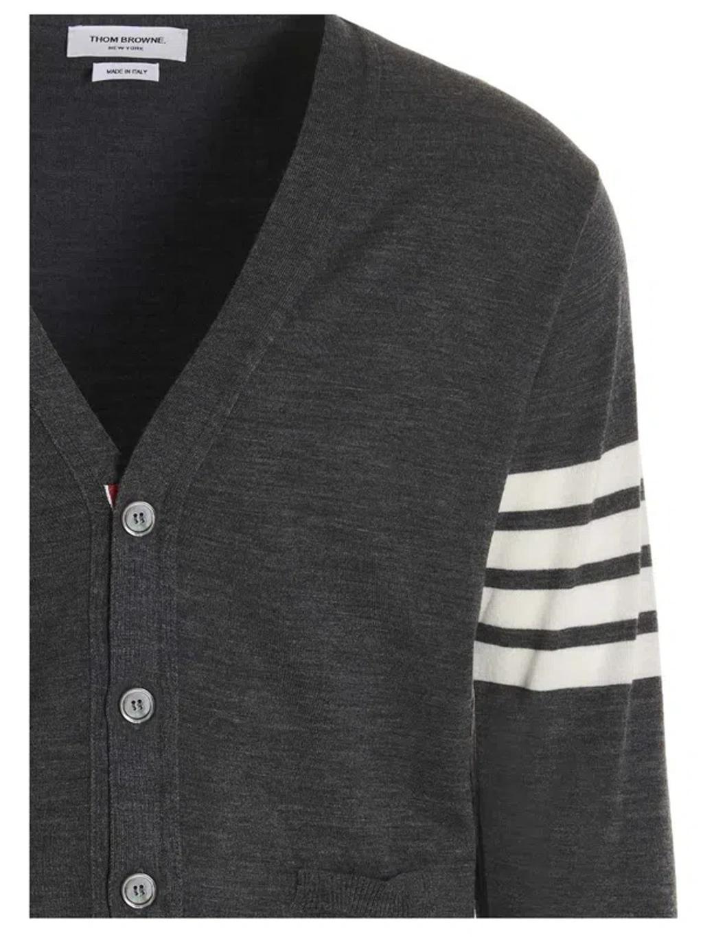 THOM BROWNE Merino Wool Cardigan In Med Grey Product Image