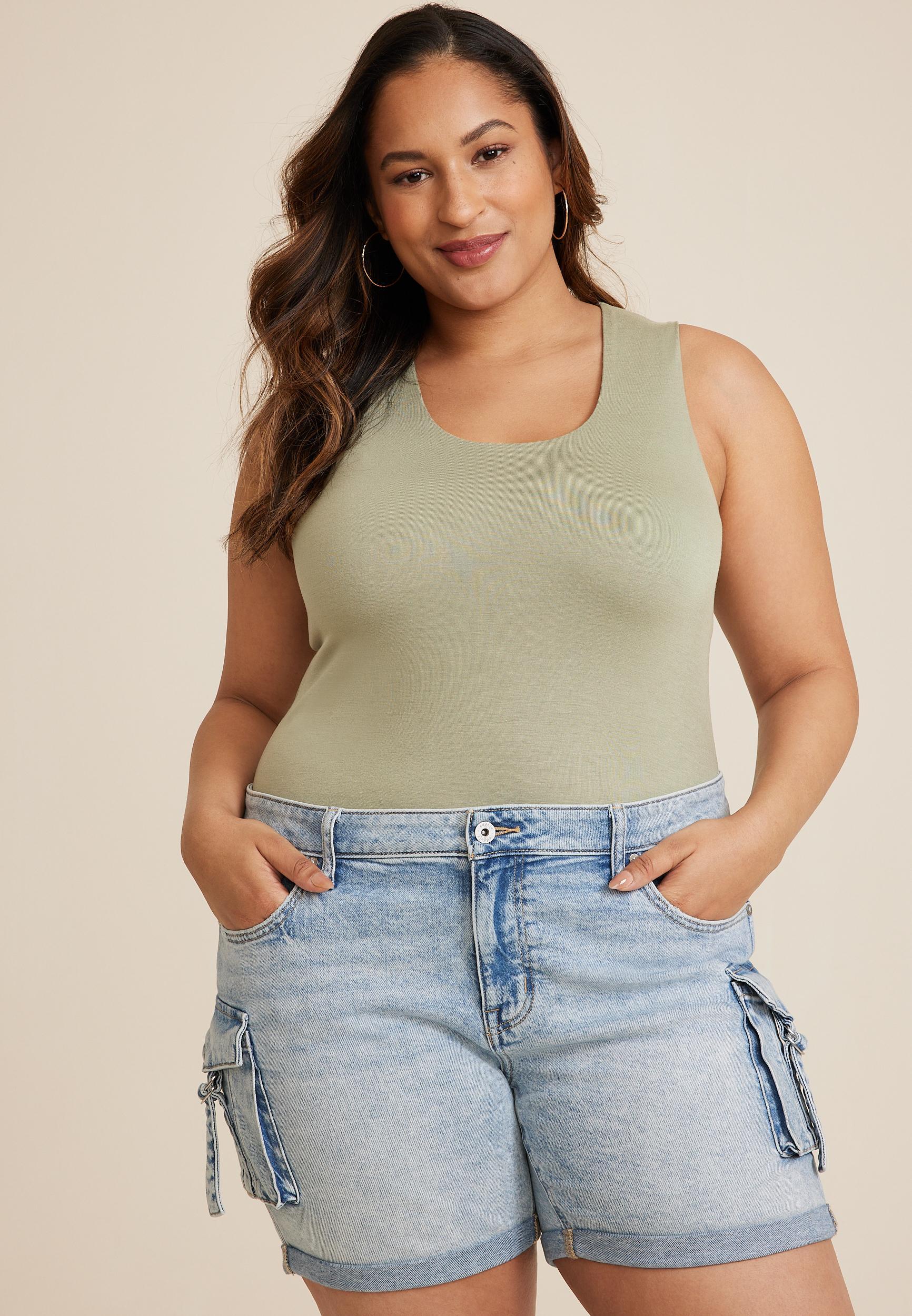 Maurices 1X Plus Size Womens Simply Smooth Double Layer Scoop Neck Tank Top Green Product Image