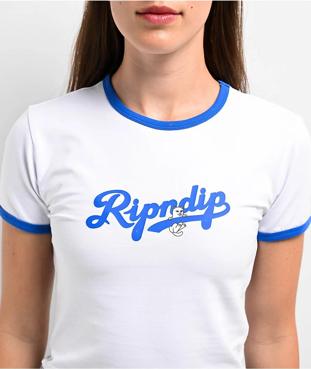 RIPNDIP Los White & Blue Crop Ringer T-Shirt Product Image