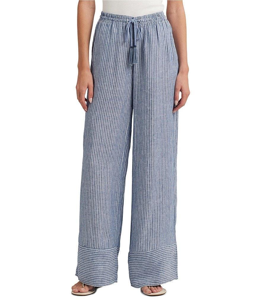 Lauren Ralph Lauren Pinstripe Linen Wide Leg Pant Product Image