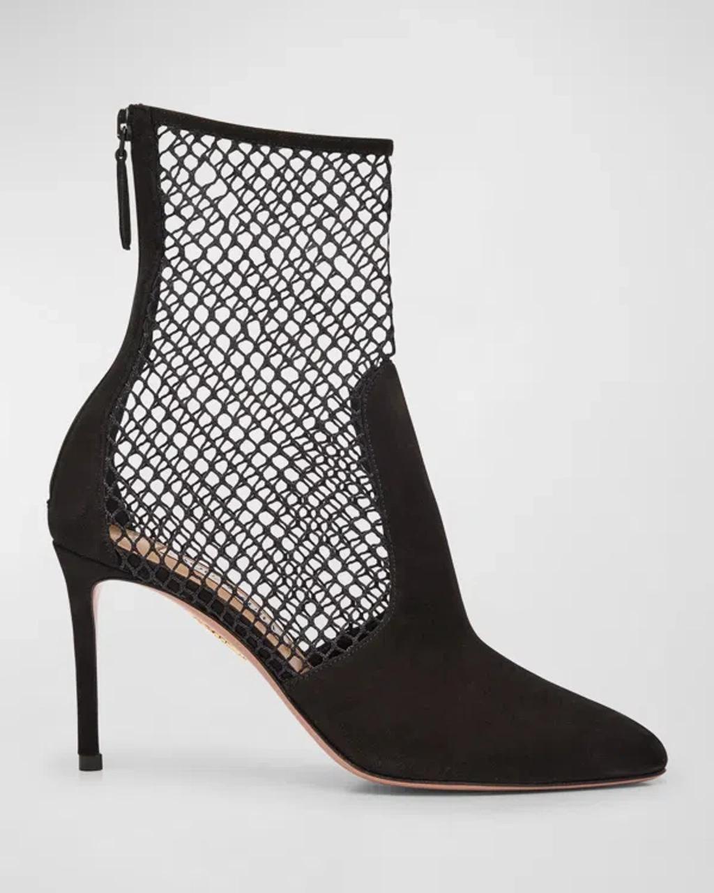 AQUAZZURA Brera Mesh Suede Stiletto Ankle Booties In Black Product Image