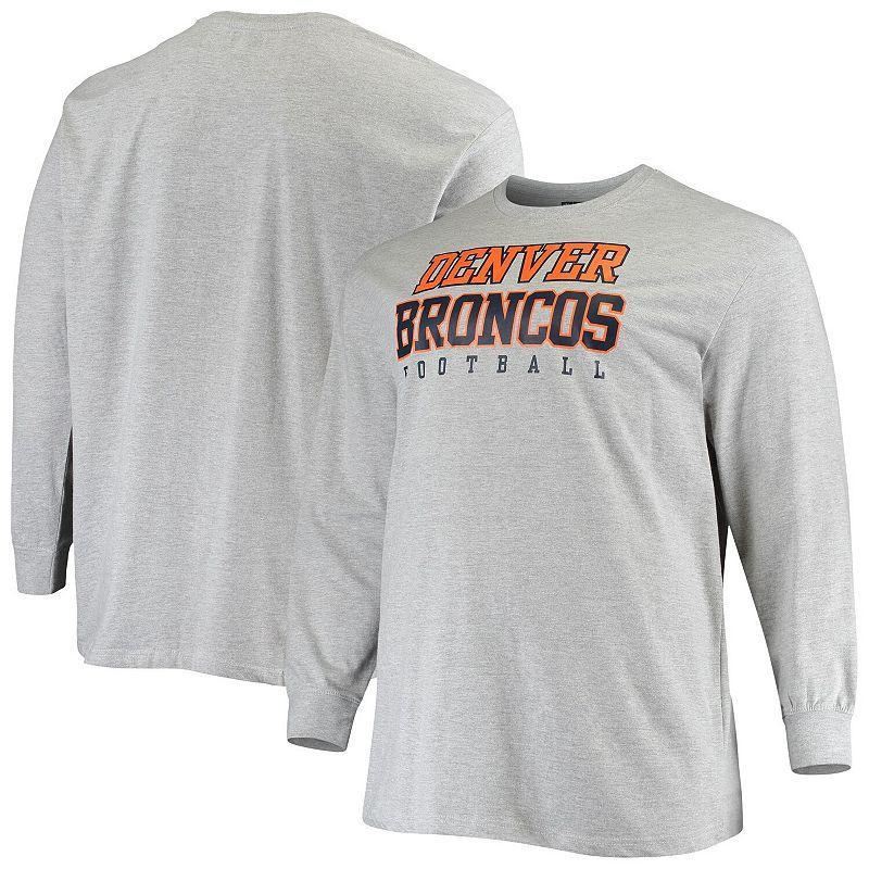 Men's Fanatics Branded Heathered Gray Denver Broncos Big & Tall Practice Long Sleeve T-Shirt Product Image