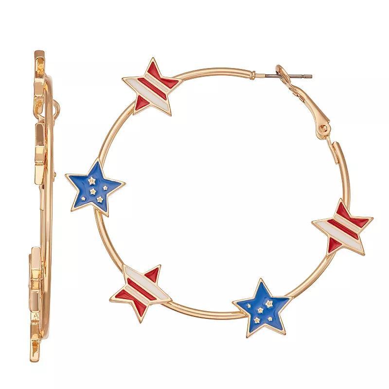 Patriotic Star Hoop Earrings, Womens, Multicolor Product Image