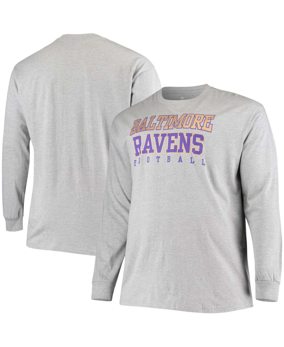 Mens Fanatics Branded Heathered Gray Baltimore Ravens Big & Tall Practice Long Sleeve T-Shirt Product Image