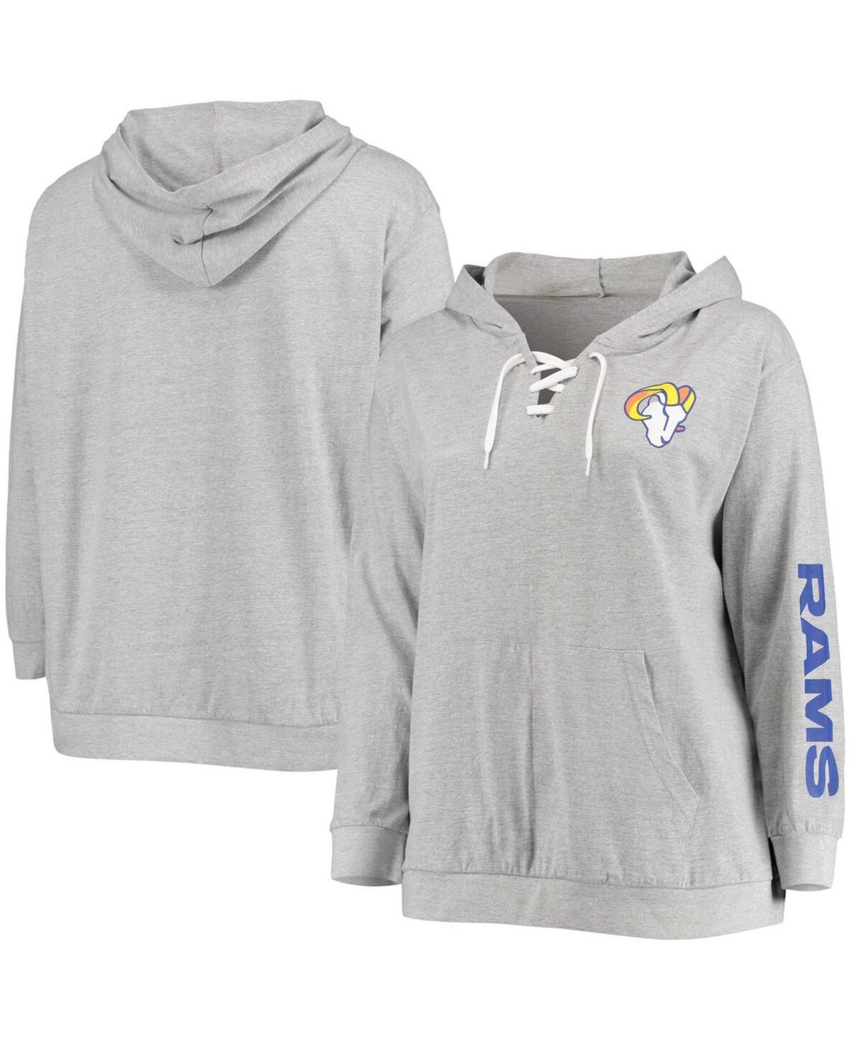 Womens Fanatics Branded Heathered Gray Los Angeles Rams Plus Size Lace-Up Pullover Hoodie Product Image