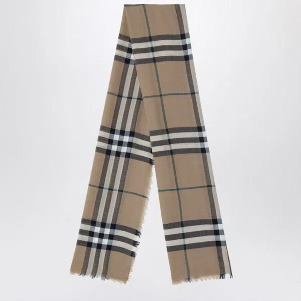 Beige Check Pattern Scarf In Grey Product Image